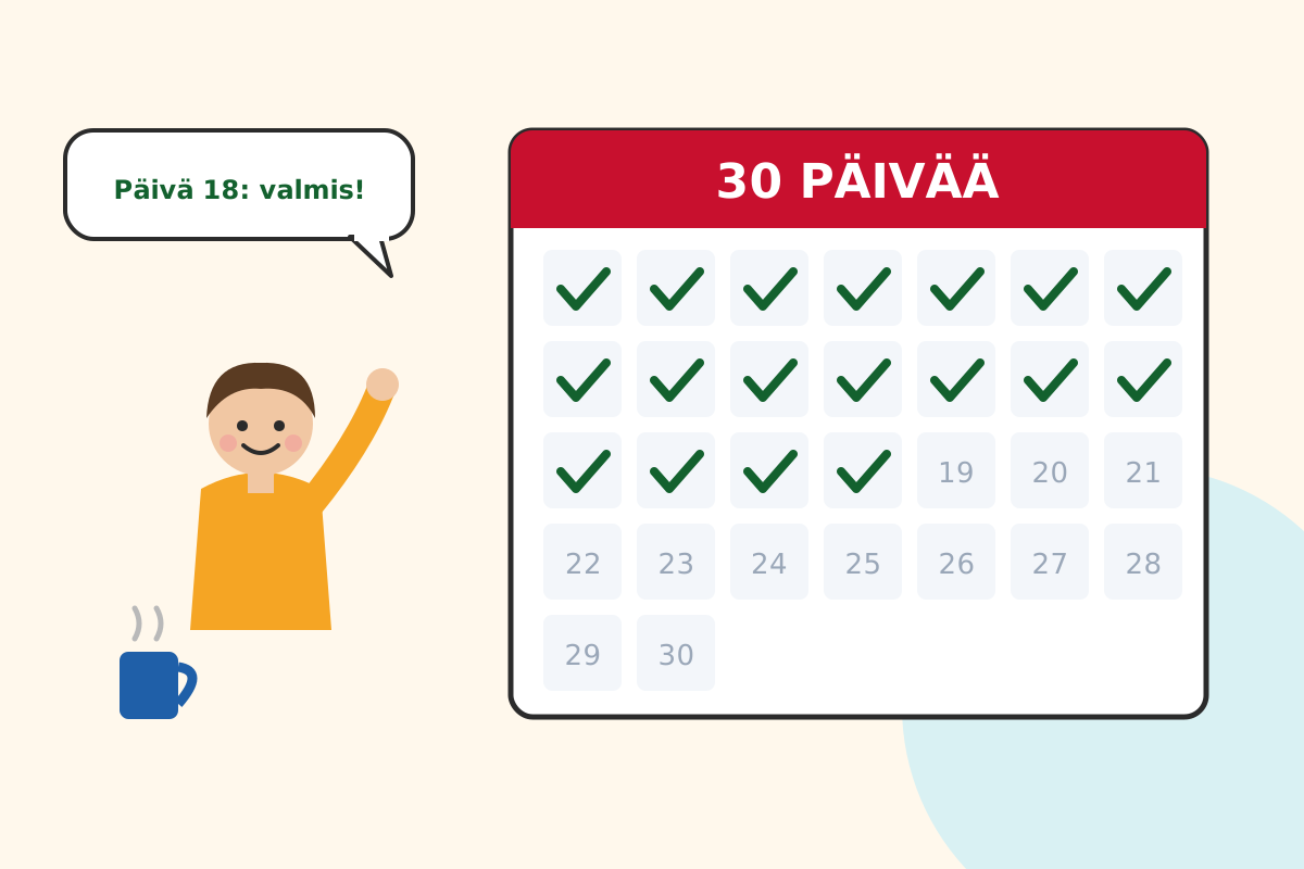 30 päivän toimintasuunnitelman kalenteri freelance-kääntäjälle espanjasta englantiin