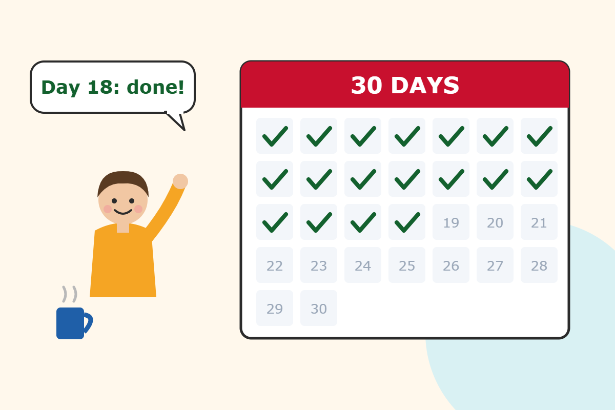 30-day action plan calendar for a freelance Spanish to English translator